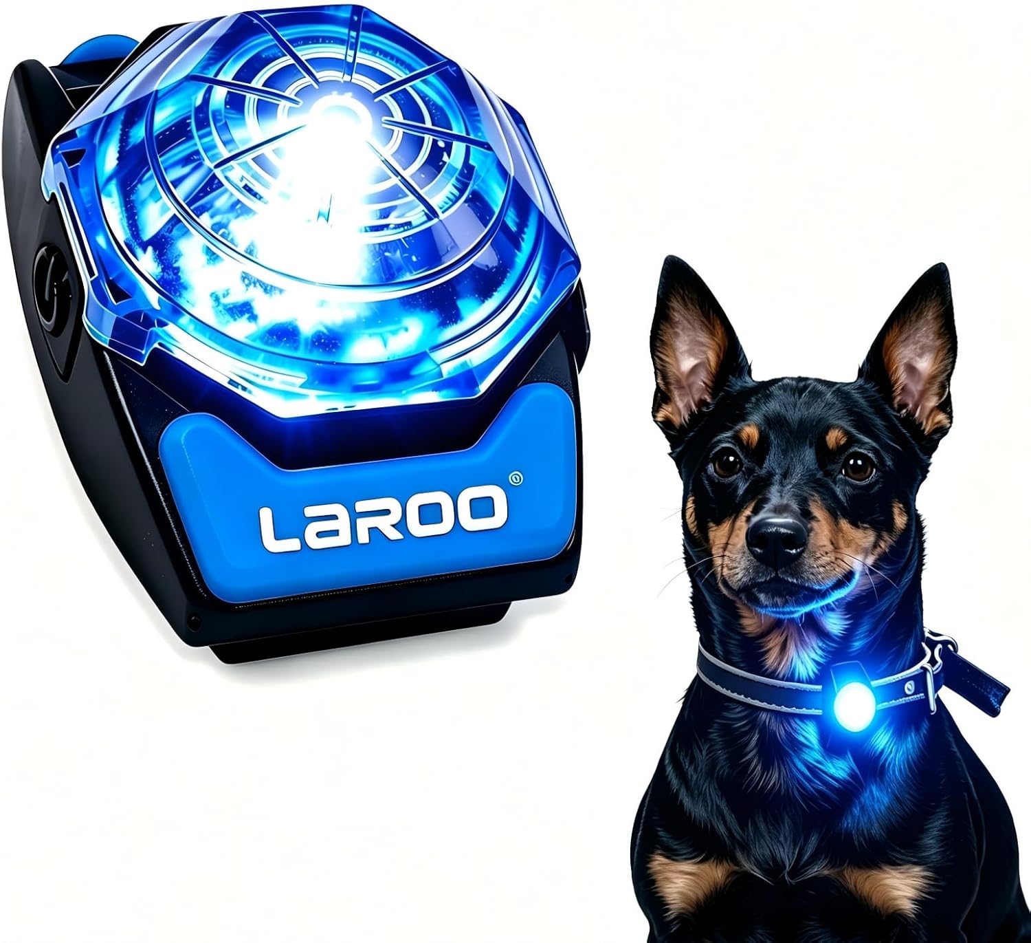 LaRoo Dog Collar Light, 13g Ultra-Light USB Rechargeable LED Dog Lights, IPX6 Waterproof 3 Modes Clip-On Pet Safety Light for Night Walking, Hiking & Camping - Blue