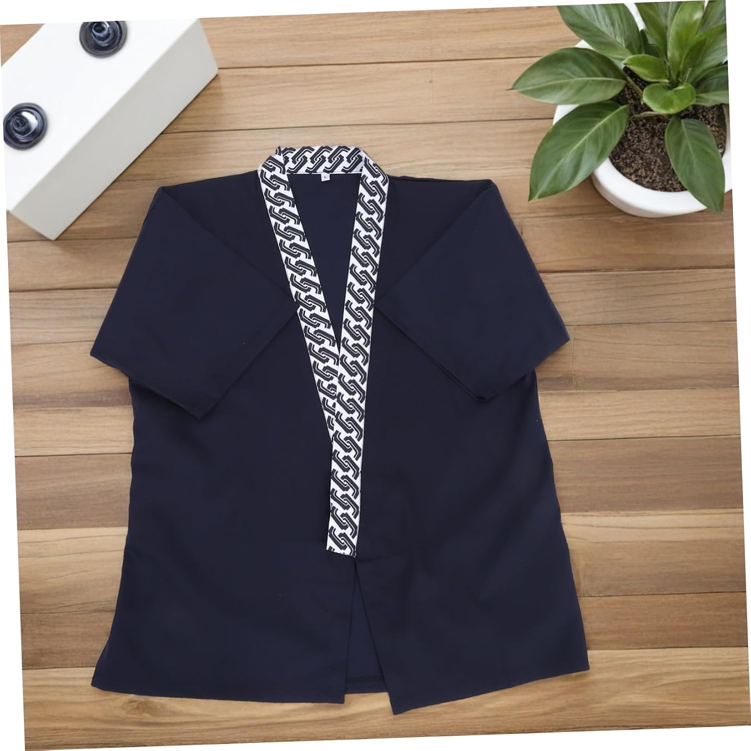 Sushi Chef Jacket Side Tie Closure Polyester Cotton Short Sleeve Blue