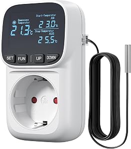 DEWENWILS Temperature Controller, German Display, Temperature Switch with Sensor 230 V, Digital Thermostat Socket, Tempera…