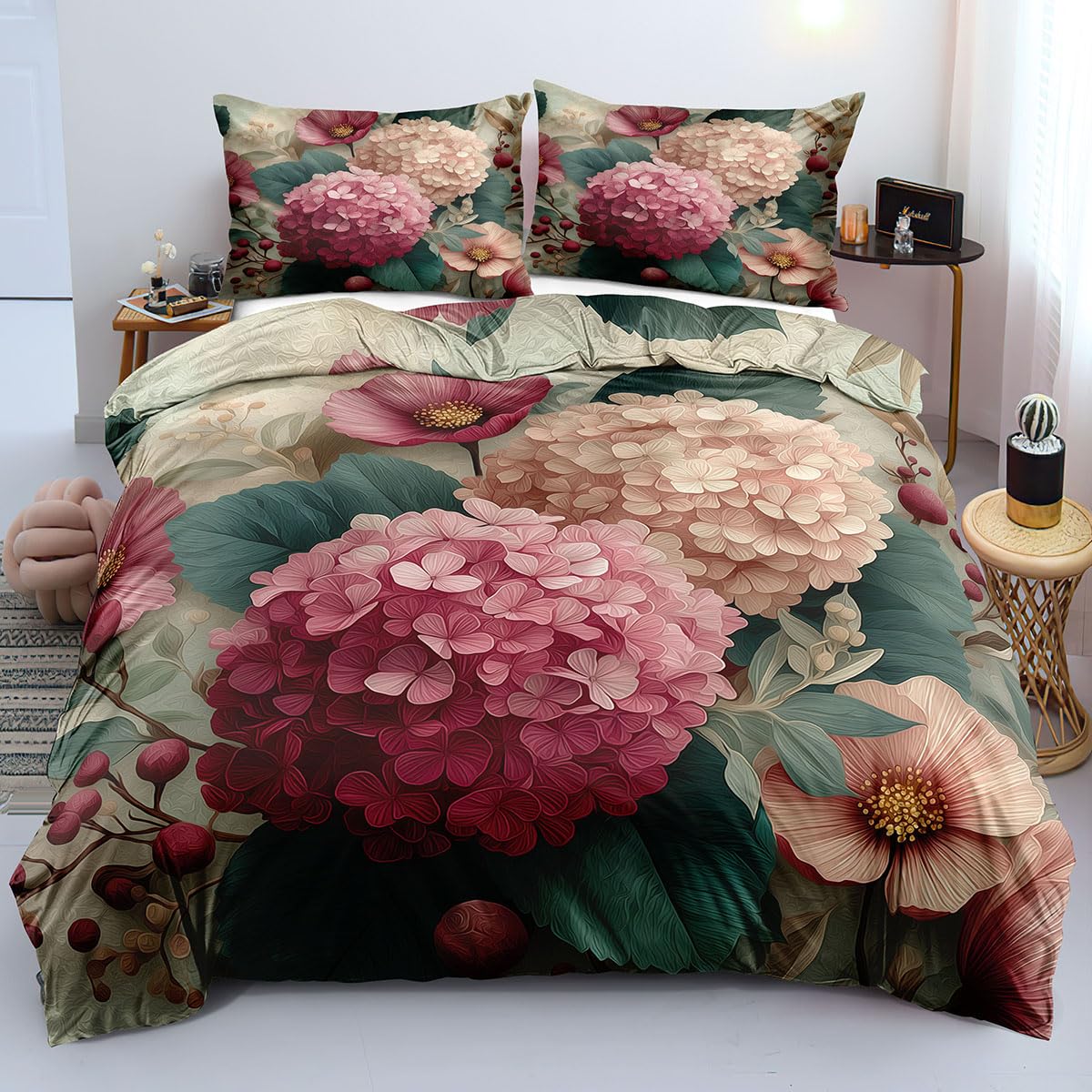 Housse de couette 140x200 chic parure de lit fleurs vintage et couvre-lit