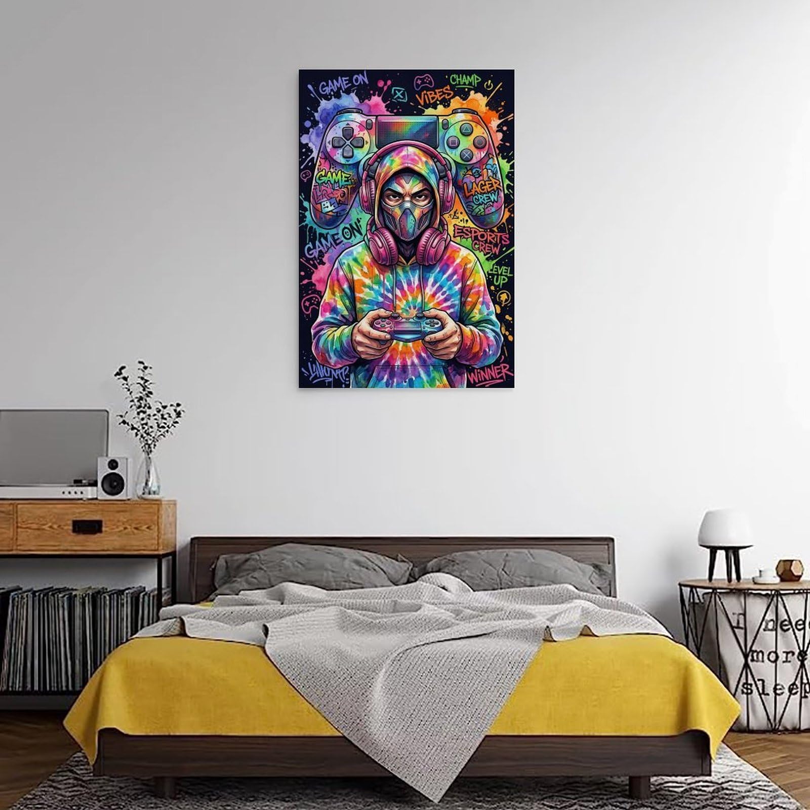 Decoración de habitación de jugadores para niños, arte de pared de graffiti, audífonos, impresión en lienzo, póster de videojuegos, para dormitorio de adolescentes, dormitorio, sala de juegos, hogar