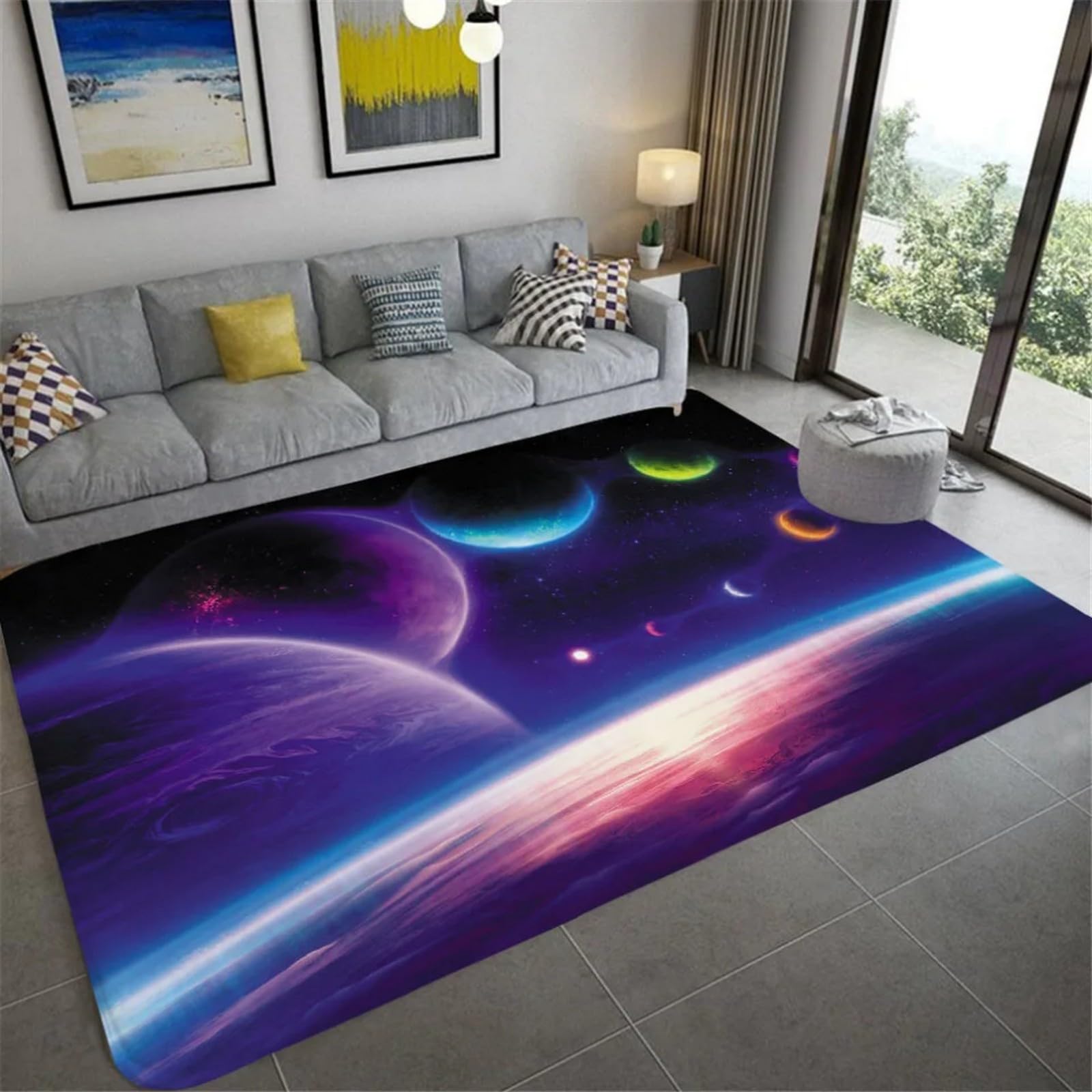 Tapis galaxie spatiale 120x160cm lavable pour salon et chambre d'enfant