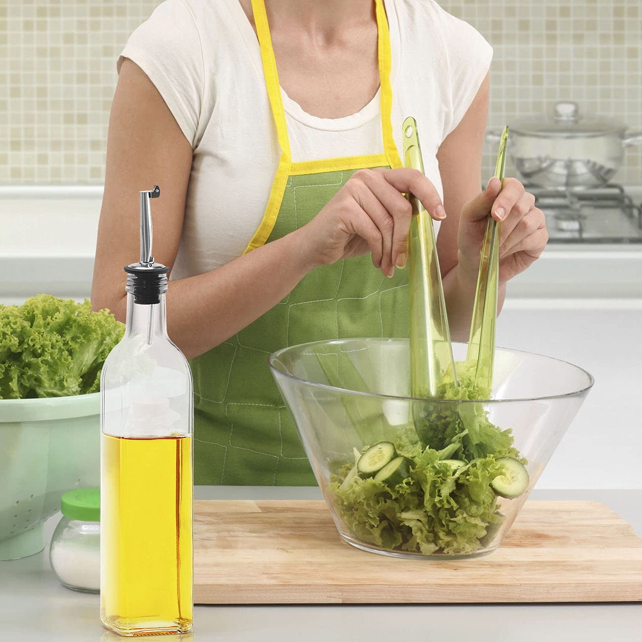 Mtophs Distributeur Huile D'Olive En Verre 500ml - Bec Verseur Anti-Goutte, Entonnoir Inclus - Cuisine