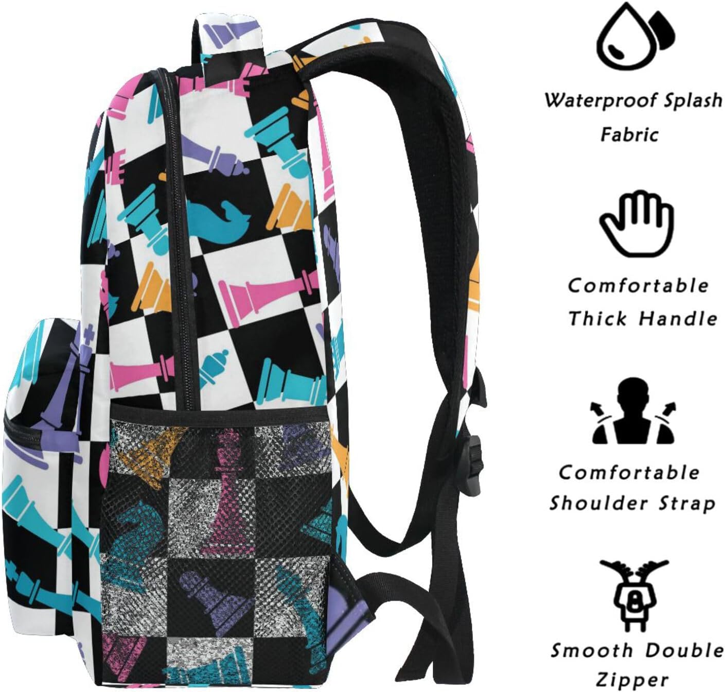 Backpack Colorful Chess Board Bookbag Daypack Travel Hiking Camping School Laptop Bag