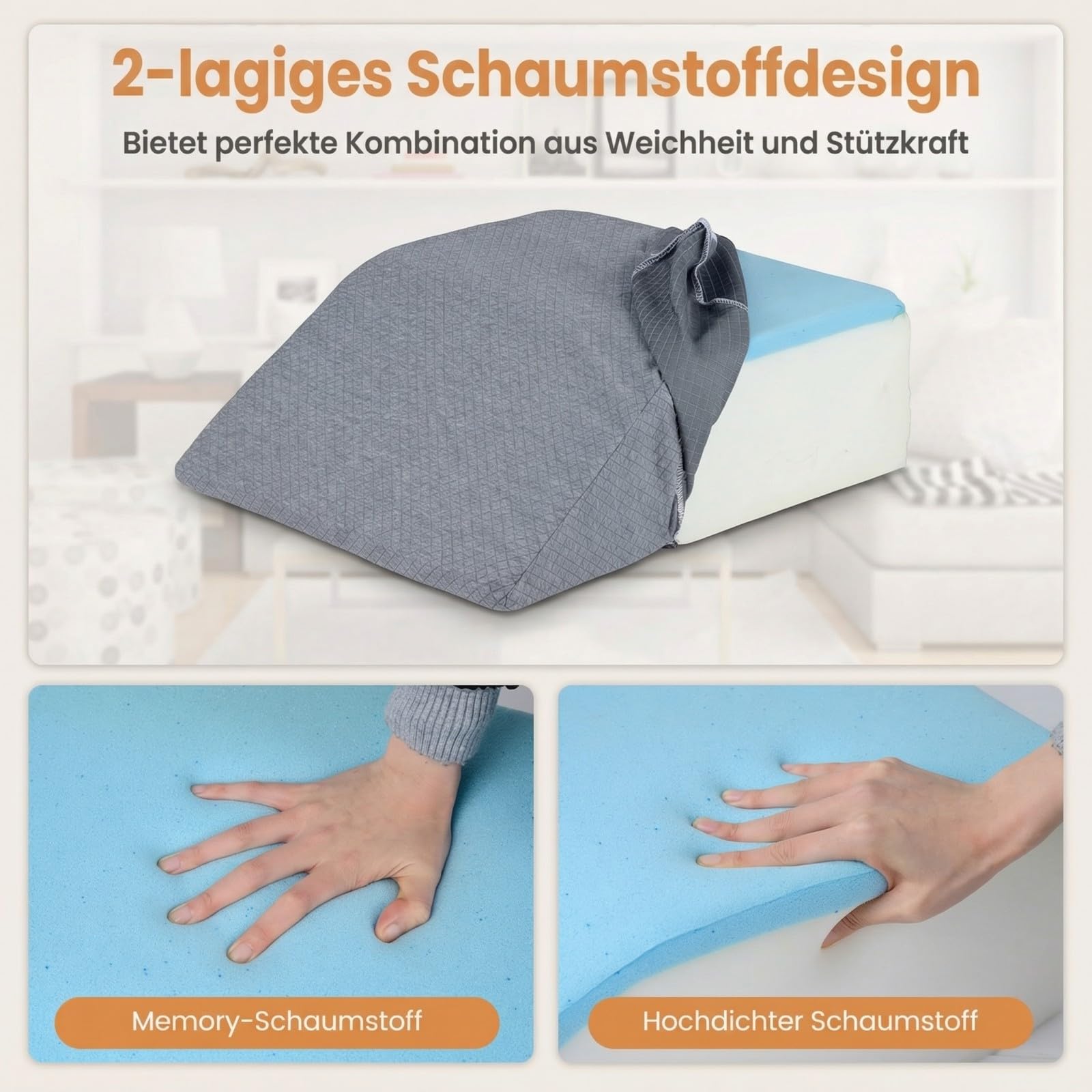 COSTWAY Venenkissen zum Beine hochlagern, Beinkissen aus Memory-Schaum, Beinhochlagerungskissen mit waschbarem Bezug, Beinauflage, Keilkissen, Stützkissen für Beine & Knie (Grau)