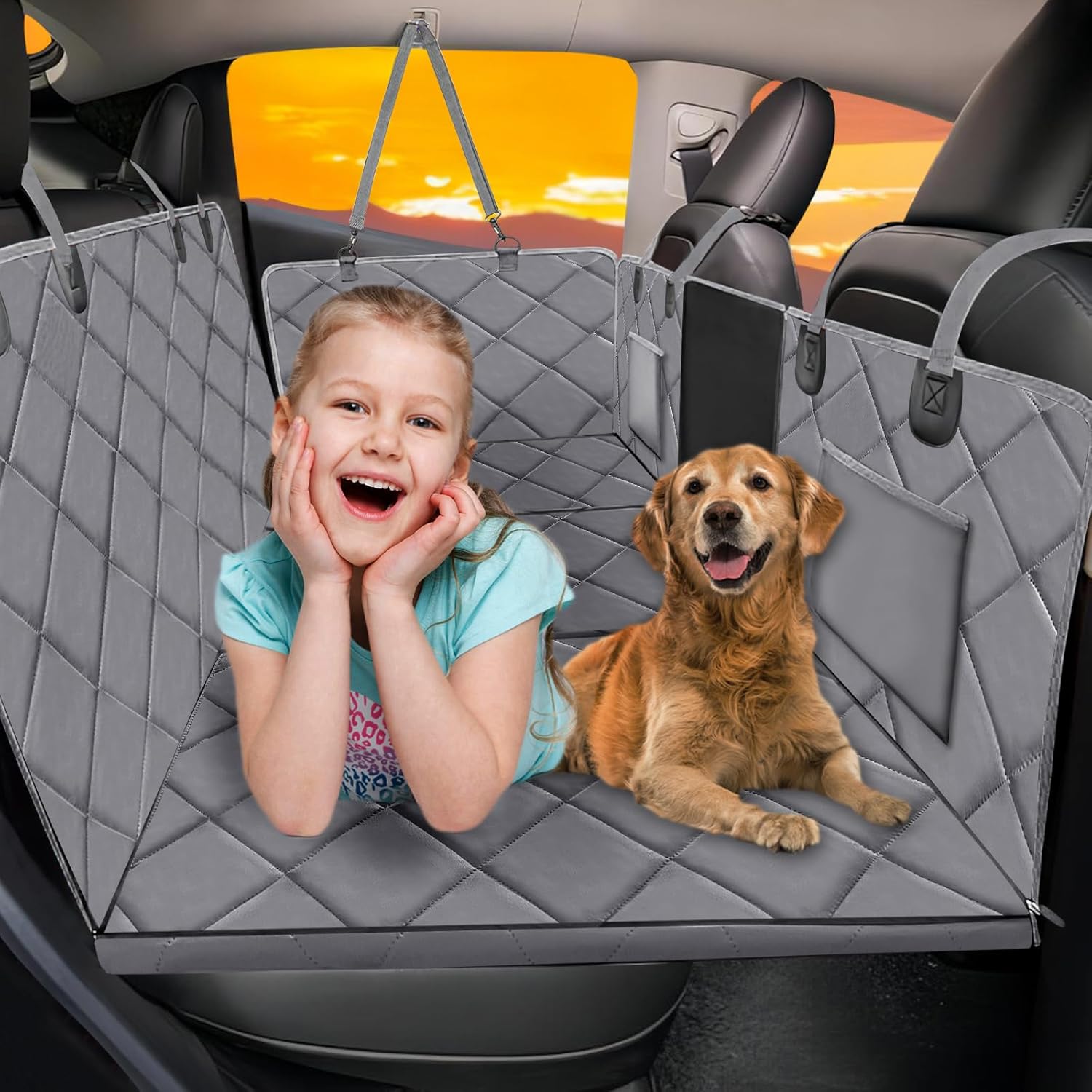 Back Seat Extender for Dogs-Large Space, Dog Car Seat Cover Hard Bottom Holds 420lb, Sturdy Backseat Extender for Dogs, Upgraded Waterproof Pet Car Bed Dog Hammock for Car, SUV,...
