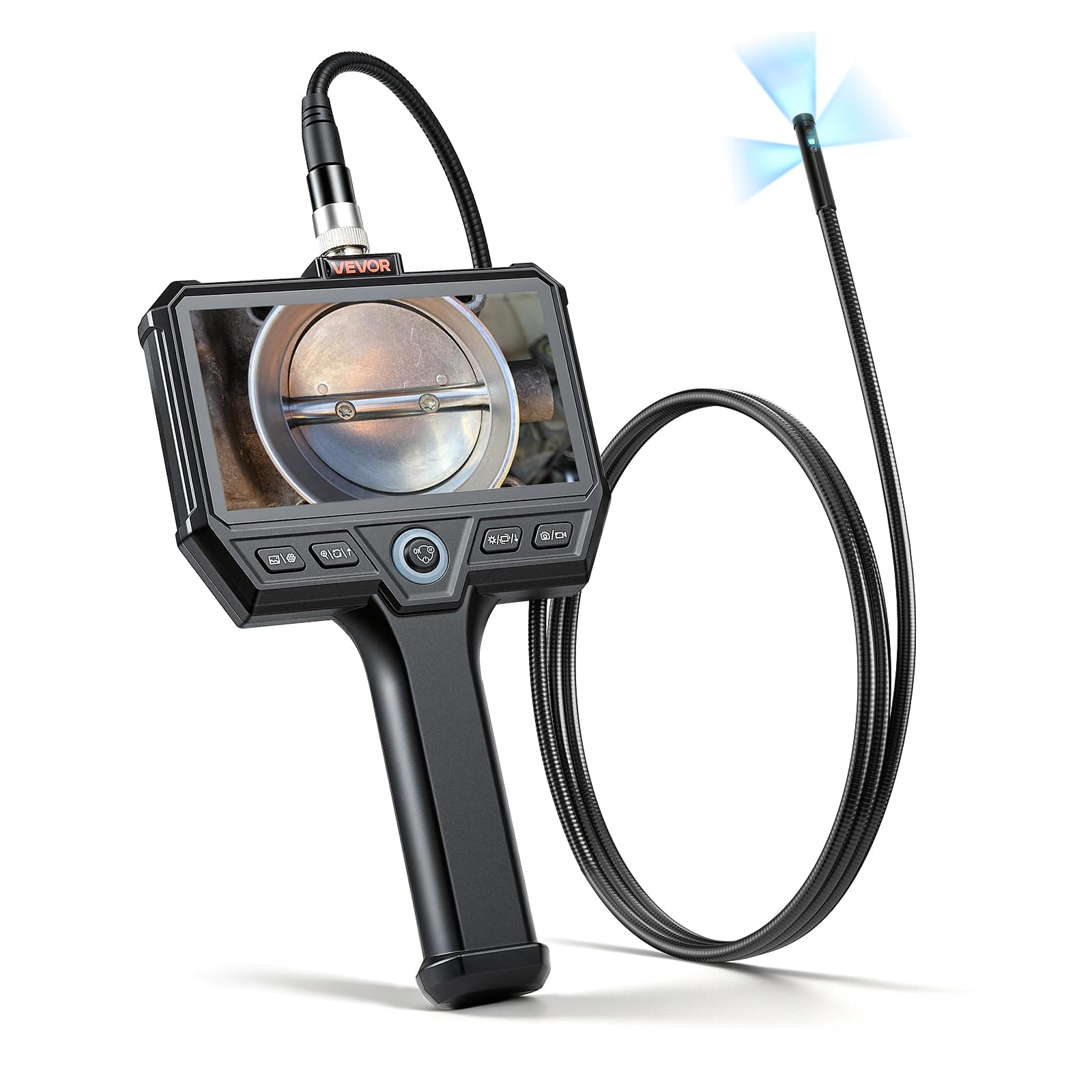 VEVOR Caméra Endoscopique Triple Objectif Endoscope Écran IPS HD 5 Pouces Caméra Inspection pour Canalisation Automobile, avec Câble 1,5 m, Éclairage 8 + 2 LED, Zoom 8X, Batterie 5000 mAh, Sonde IP67