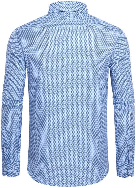 Mens Printed Dress Shirts 4-Way Stretch Long Sleeve Wrinkle Free Floral Casual Button Down Shirt - Image 2