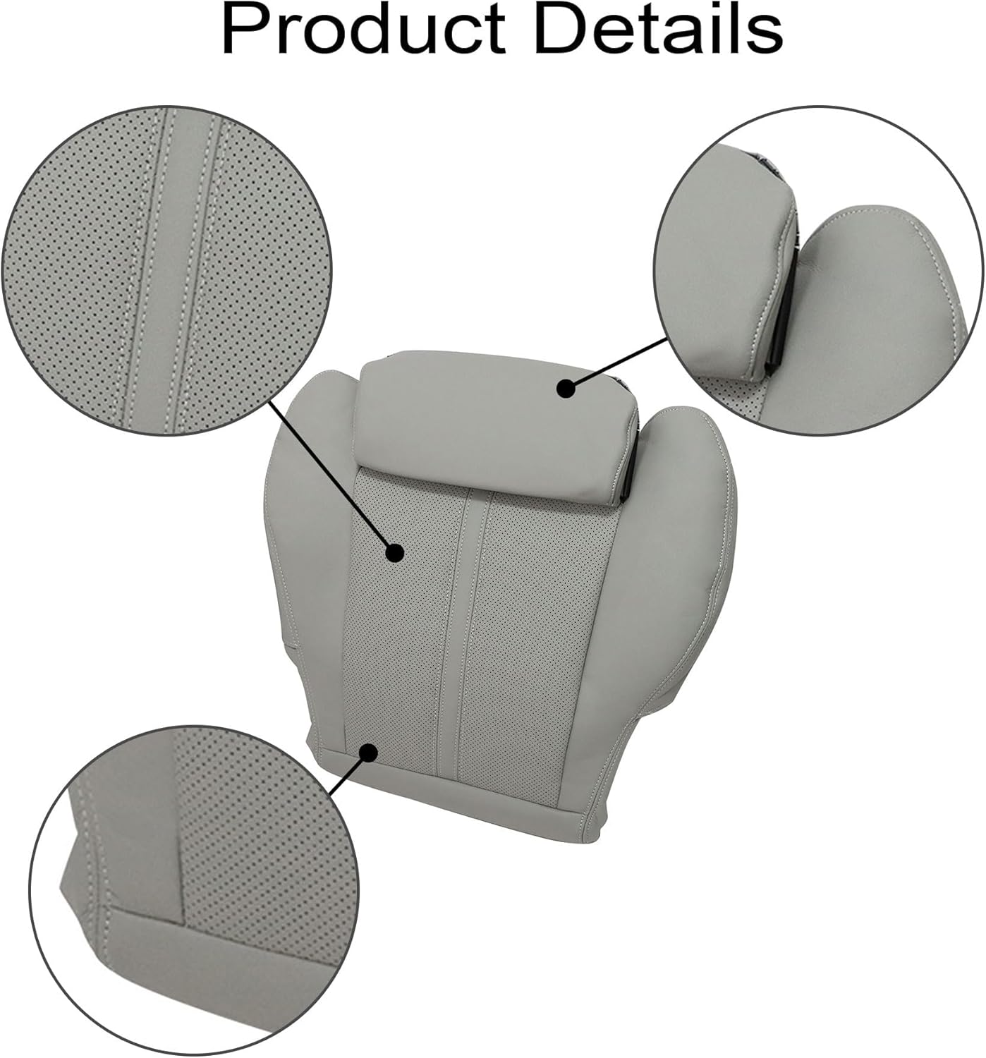 Driver Bottom Perforated Leather Seat Cover Gray Compatible with Cadillac SRX 2010 2011 2012 2013 2014 2015 2016