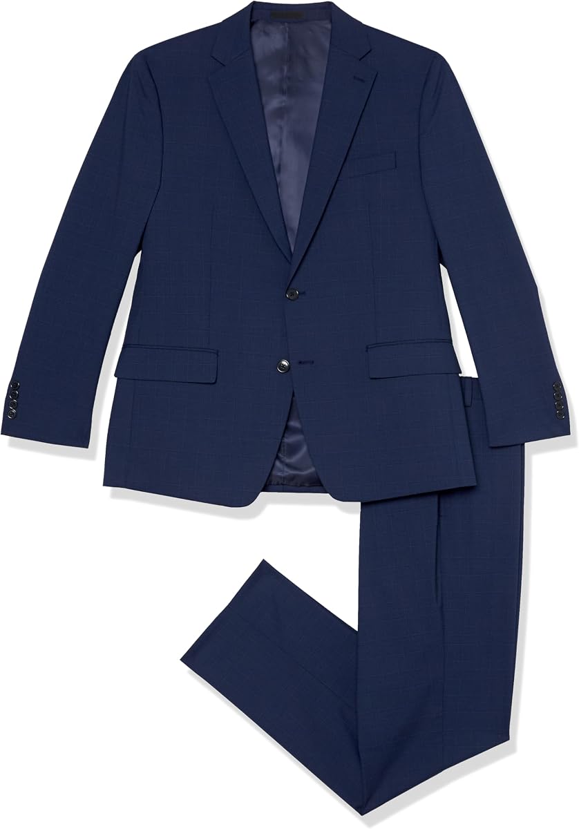 Mens Stretch Performance Two Button Suit - Two Piece Business Suit Jacket and Pants