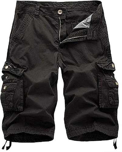Pantalones cortos cargo de camuflaje para hombre de ajuste relajado con múltiples bolsillos de algodón