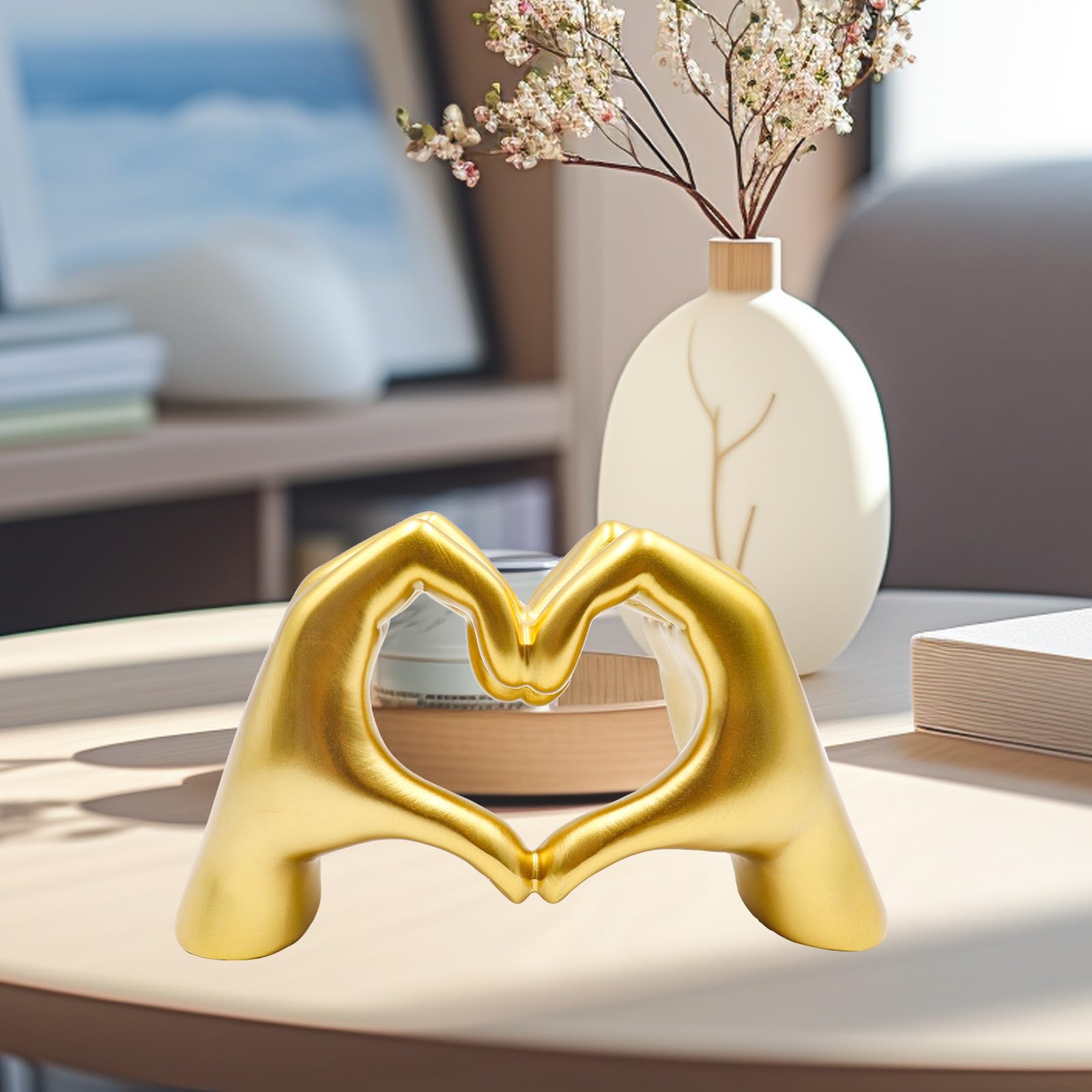 Amazon.com: Large Gold Heart Hands Sculpture Decor, Resin Golden