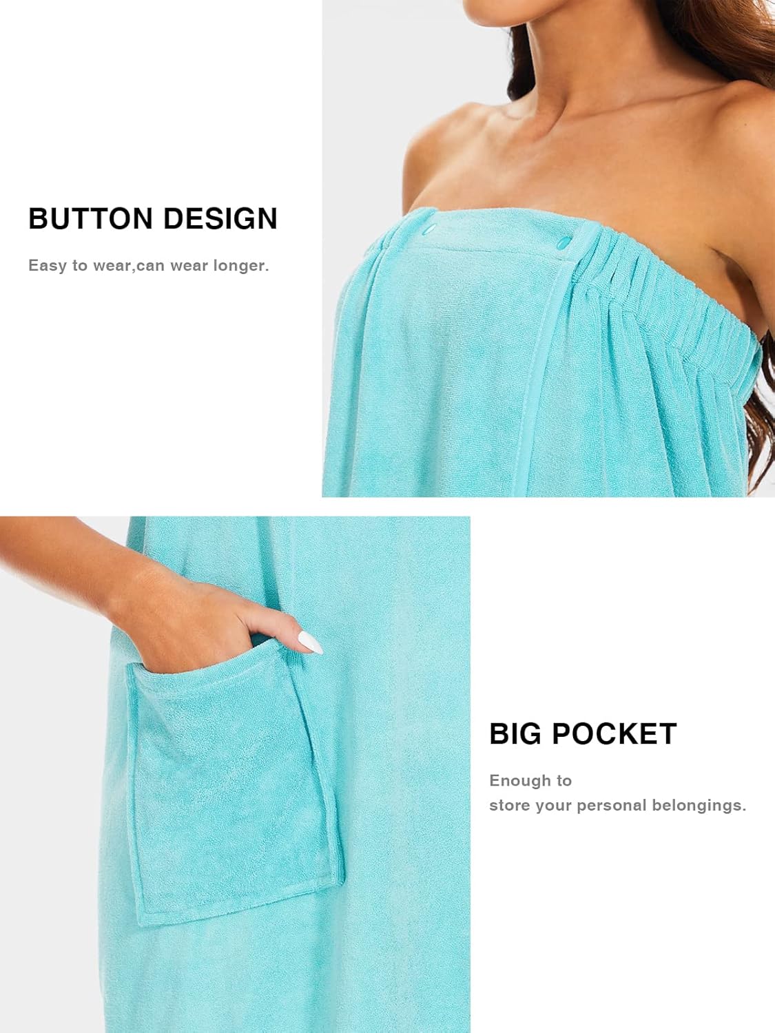 Kniffi Shower Wrap Robe for Women Bath Body Towel Wrap Spa Soft bathrobe with Adjustable Snap Closure - Image 4