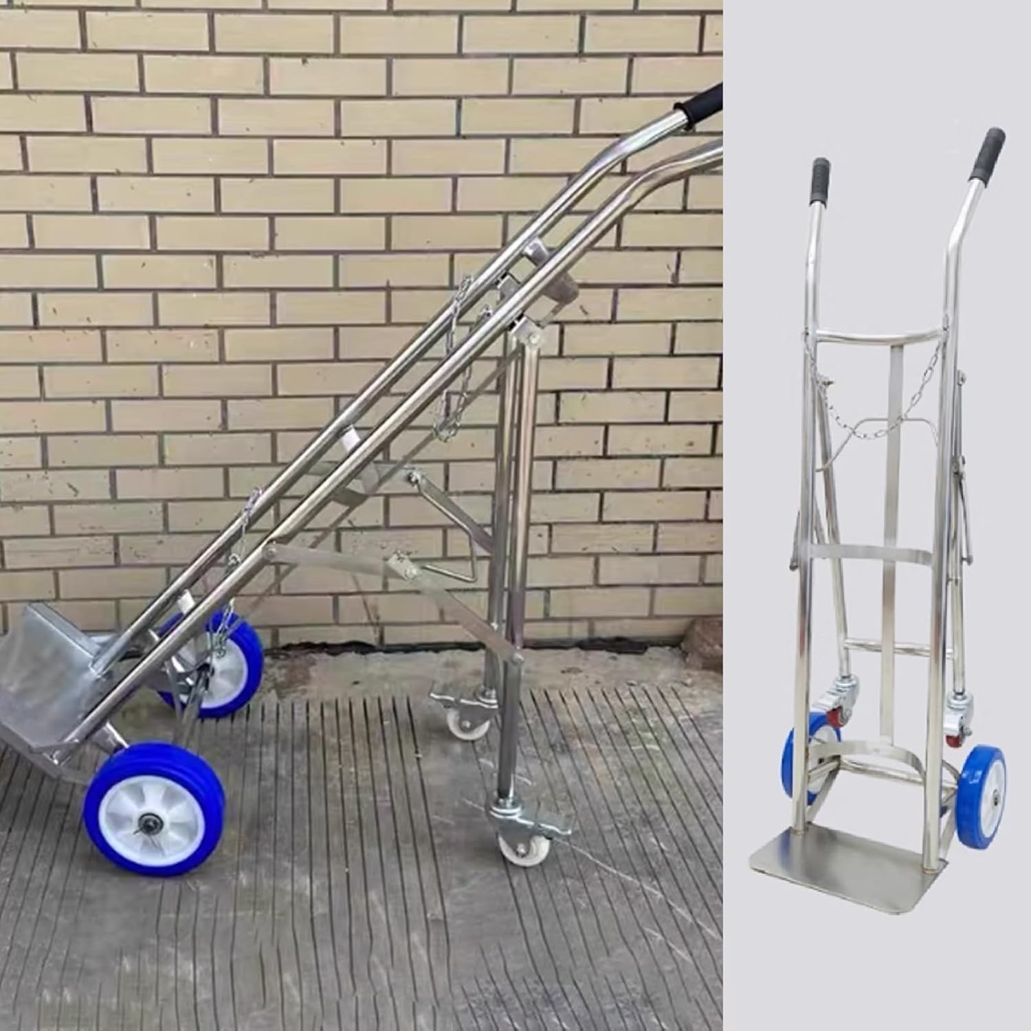 GTHTUHFD Oxygen Cylinder Cart, Oxygen Tank Cart, Cylinder Tank Holder Collapsible Lightweight Oxygen Cylinder Cart Trolley, Stainless Steel Gas Cylinder Cart Dolly