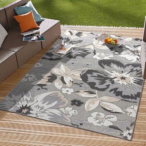 Rugshop Bergamo Indoor/Outdoor Contemporary Floral Area Rug Gray 4' x 6'