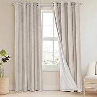 Vista 138 de PrinceDeco Cortinas de lino 100% opacas para dormitorio/sala de estar, reducen el ruido, cortinas de ventana con bloqueo de luz, cortinas