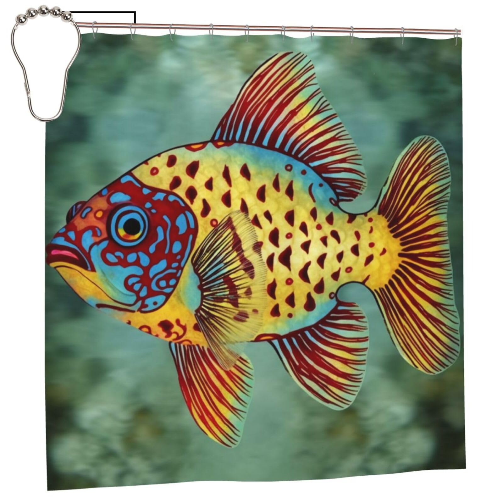 BWWHCCTI Beautiful Fish Printed Shower Curtain With 12 Iron Hooks Opaque Quick Drying Waterproof Shower Curtains Sets For Bathroom 183x183 CM