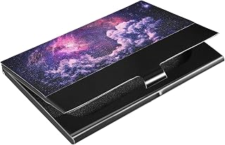ALAZA Dreamscape Galaxy Funny Business Card Holder Case for Women Men Cute PU Leather & Metal Name Card Holder with Clip