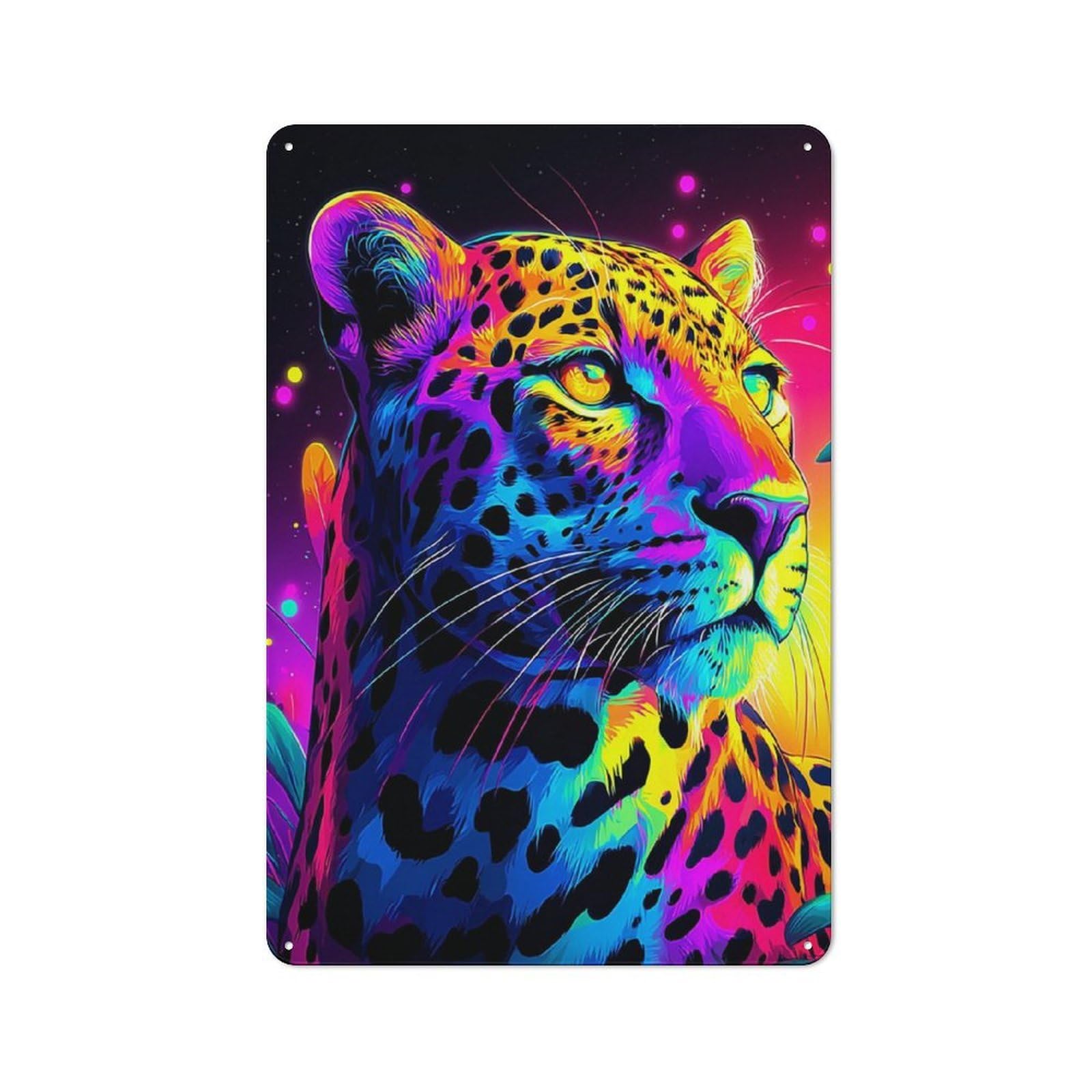 Junmoney Neon Leopard Vibrant Artwork -4 Tin Sign 30X20cm With For Home Bar Wall, Vintage Decor, Wall Decoration For A Recently Updated Home Bar
