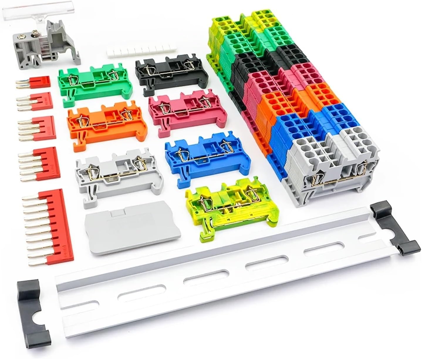 ST2.5 Din Rail Spring Terminal Block Kit End Cover Stop Plug-In Jumper Bridge Marker Strip Assembly Combined 12AWG 1Set VUQLDHAYZ