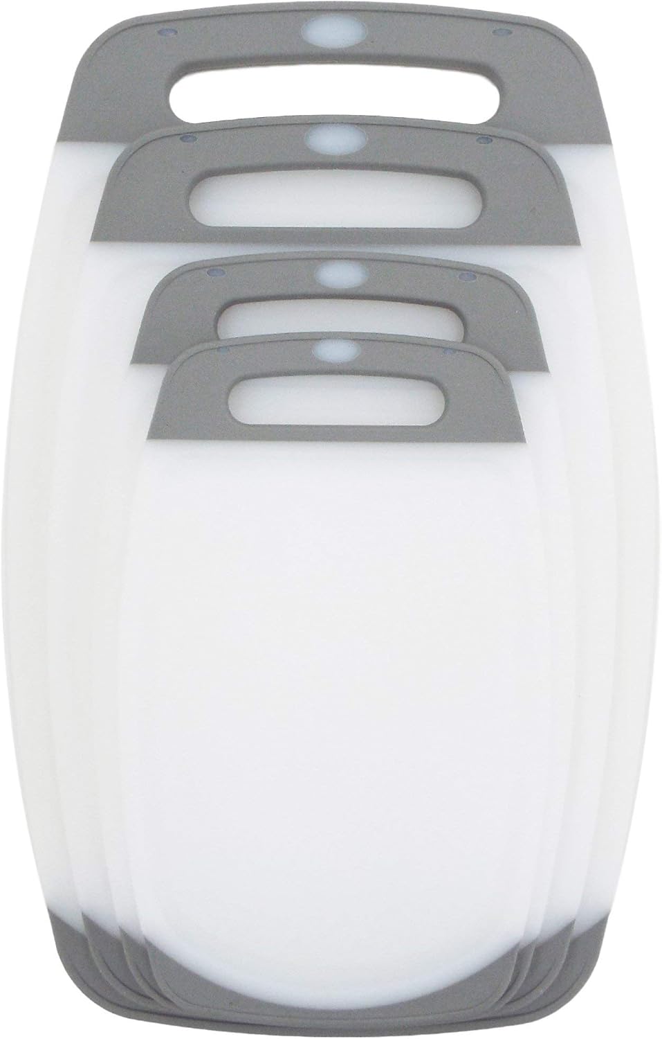 Clean Cut Cutting Board Set - 4 Piece Non-Slip Poly Plastic Kitchen Chopping Boards - Gray & White