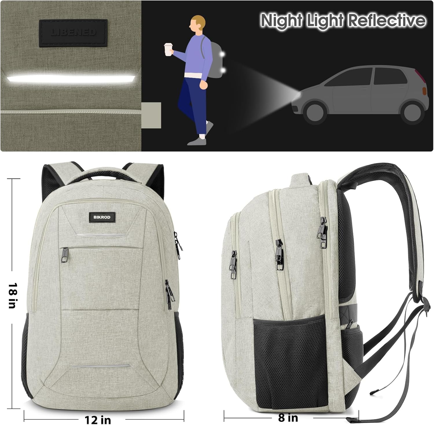 BIKROD Backpack for Men Women, School Backpacks for Teen Boys, Business Anti Theft Sturdy Travel Laptop Backpack with USB Charging Port, Water Resistant 15.6 Inch Computer Bag Gift, Beige