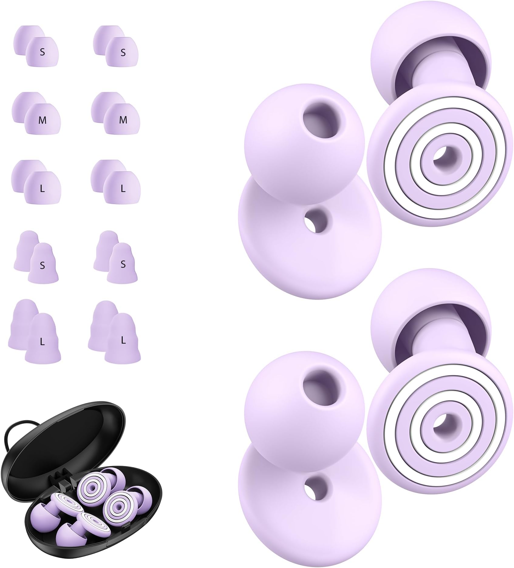 Ear Plugs for Sleeping Noise Reduction, Noise Cancelling, Hearing Protection Ear Plugs for Sleep, snoring, Study, Super Soft with 8 Ear Tips in XS/S/M/L (Rainbow