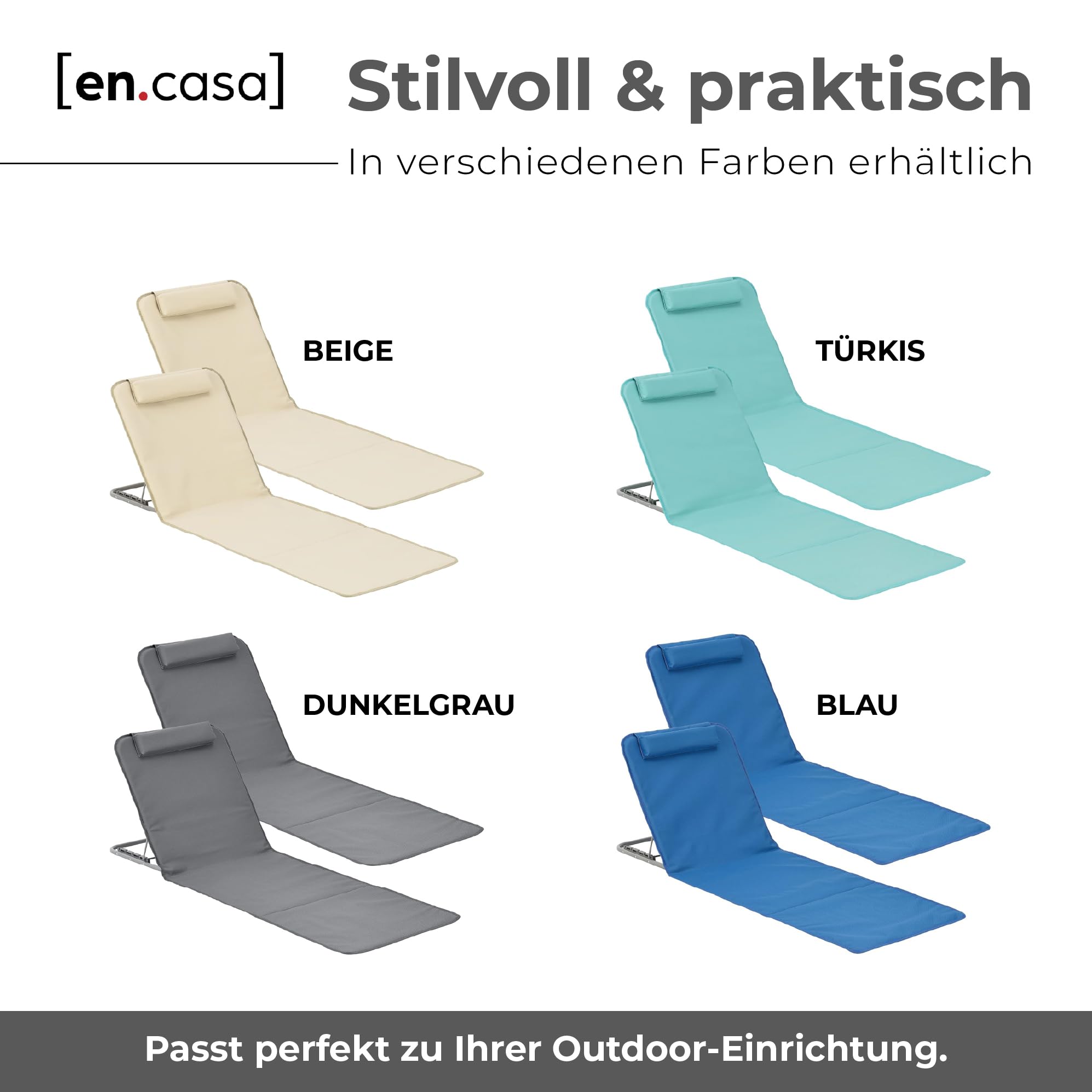 [en.casa] Strandmatte Donostia 2er Set Sonnenmatte klappbar Dunkelgrau Strandliege mit Verstellbarer Rückenlehne Liegematte mit Tragetasche 143 x 48 cm