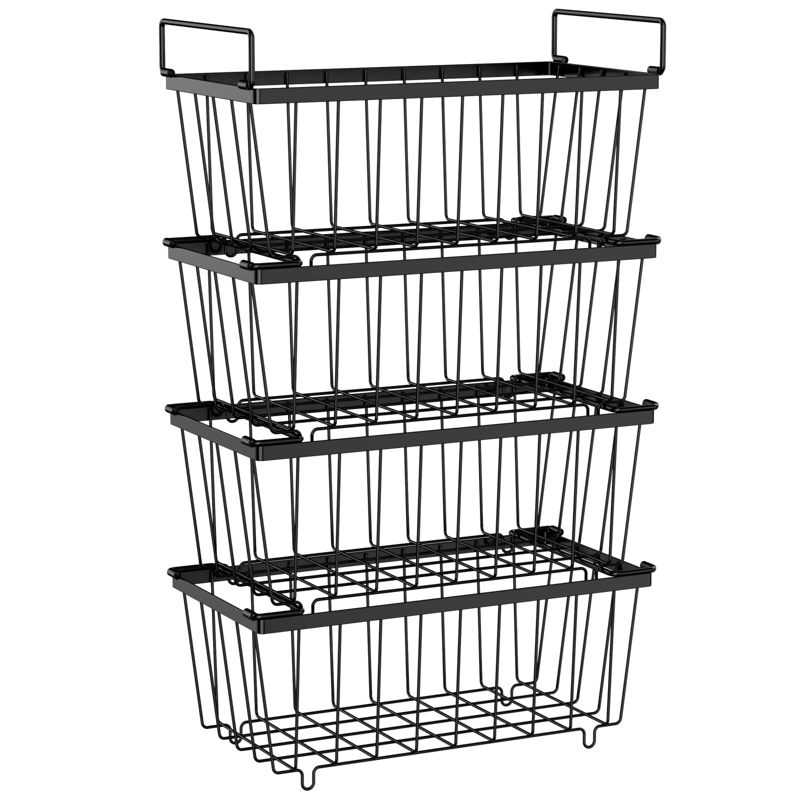 iSPECLE Chest Freezer Organizer, 4 Pack Stackable Basket with Handles for Organizing and Storing Pantry Chest Freezer for Pantry, Black