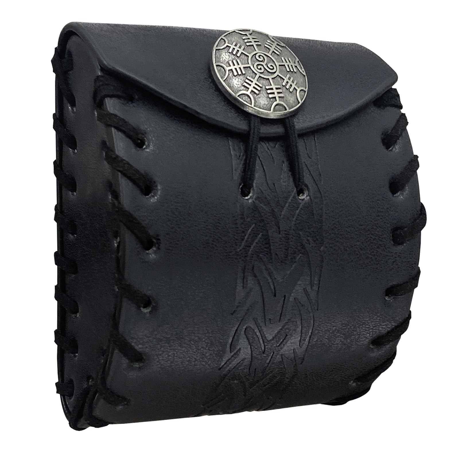 HiiFeuer Medieval Faux Leather Mini Belt Bag, Portable Renaissance Belt Pouch, Nordic Coin Purse Dice Bag for LARP Ren Faire (Black B)