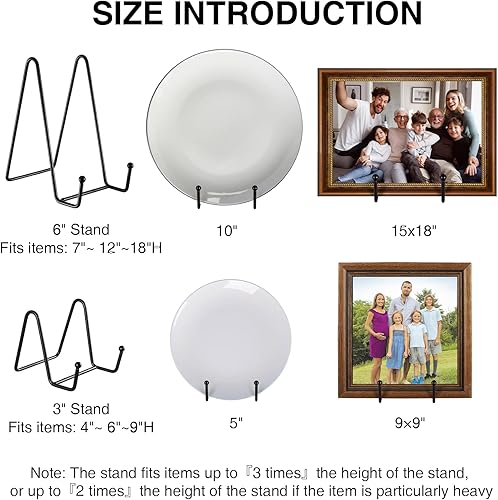 Miniatura 7 de Soportes de exhibición de platos, paquete de 6 unidades, soportes de metal negro para libros, imagen, caballete de fotos, plato, coleccionables,