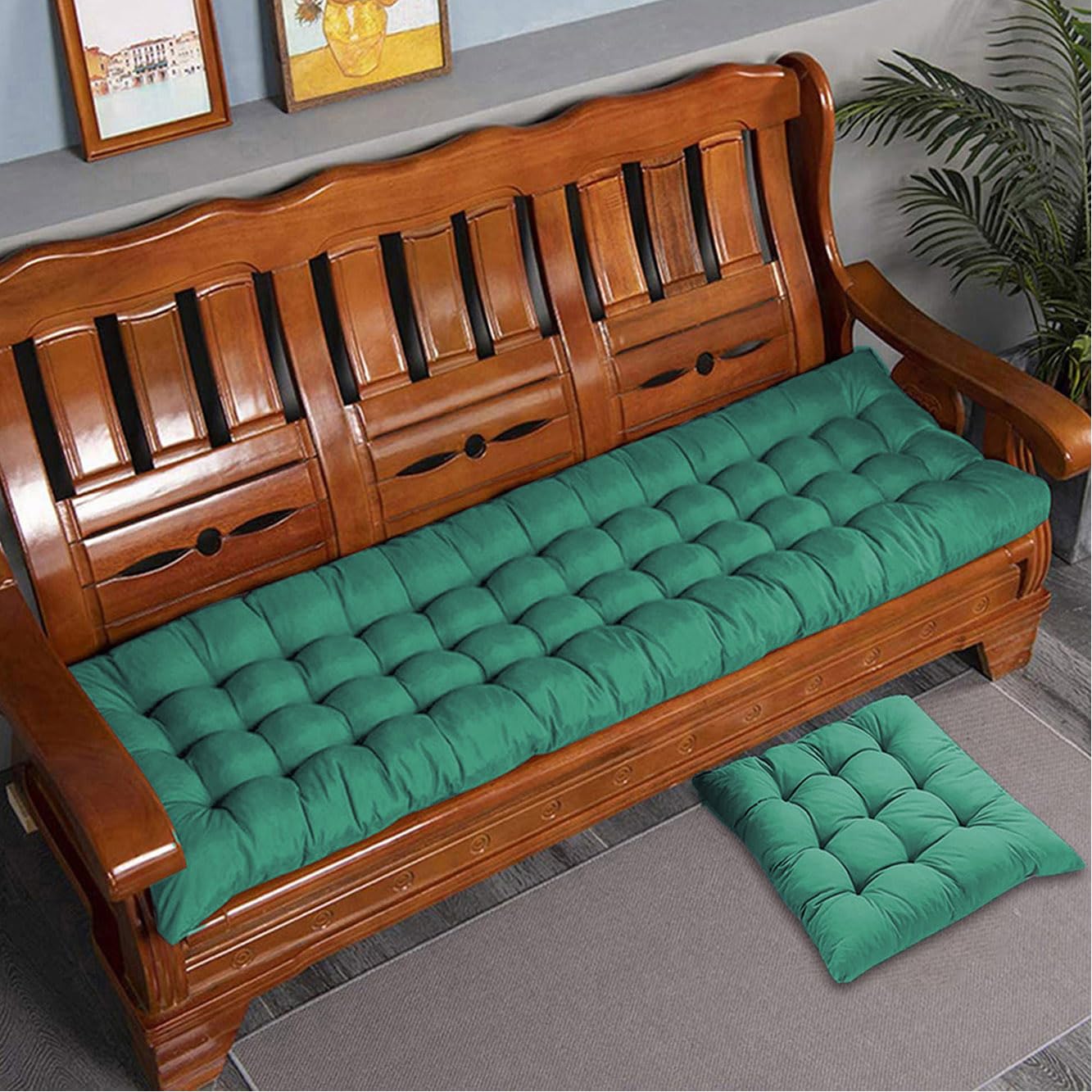 Rr Tianshi Dark Green Thick Cotton Bench Cushion Pad 2/3 Seater,Cotton Sofa Bench Seat Cushions Pad Long Seat Pad For Home/Garden/Patio/Swing/Indoor (170X55cm,)