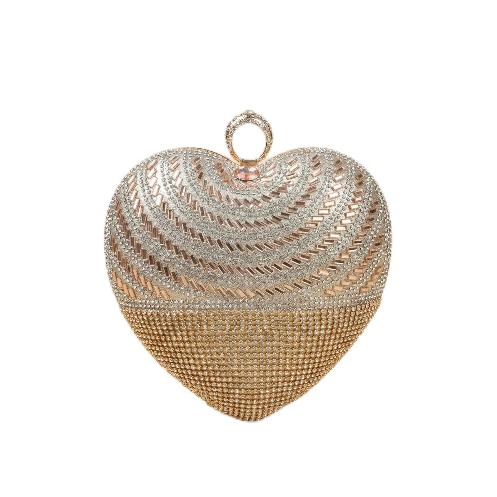 Bridal Gold Clutch Bag for Women | Designer Heart Shape Handbag | Stone Studded Party Purse | Wedding & Reception Gift | Luxury Pearl Tassel Evening Clutch for Bride & Bridesmaids-image-25
