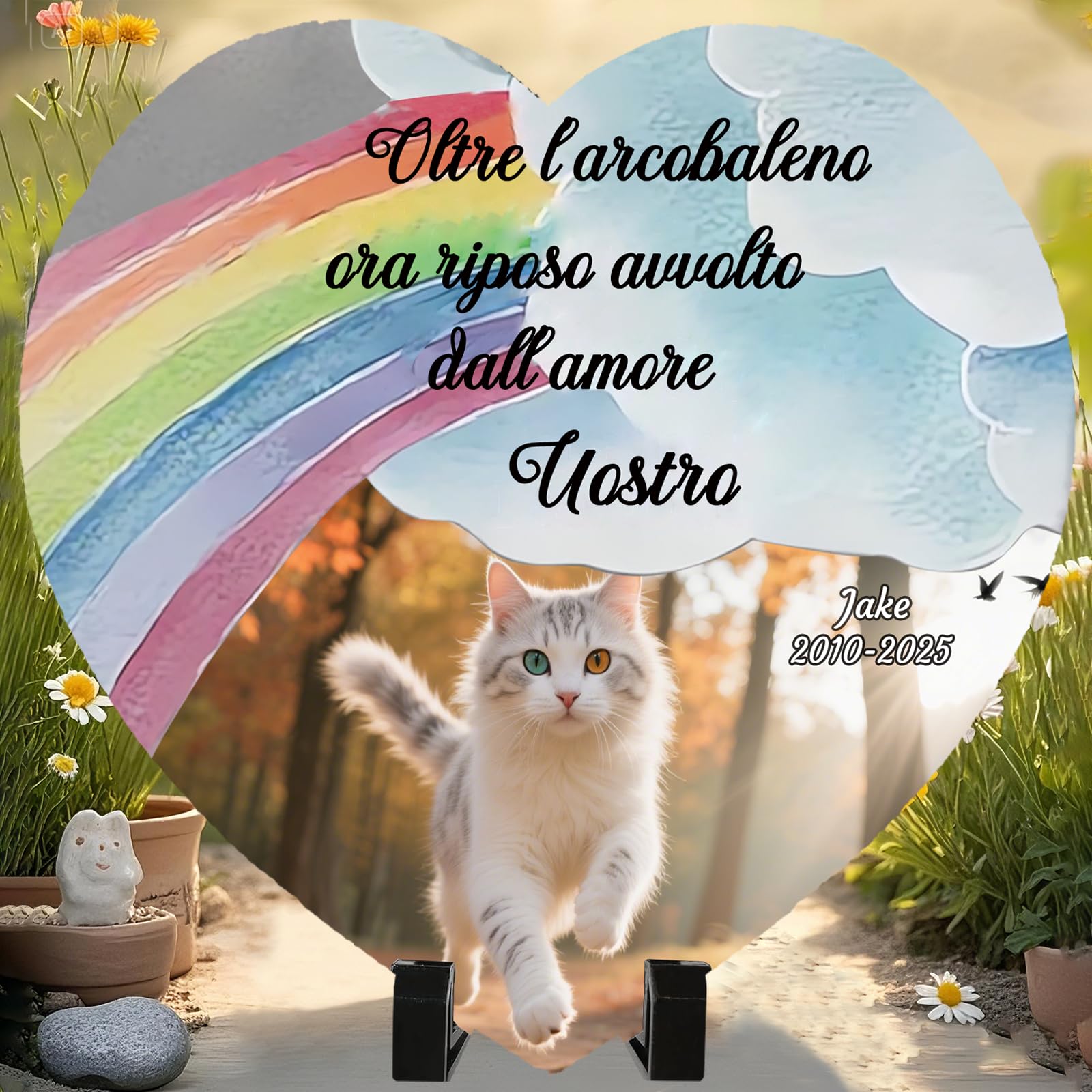 Targa Commemorativa per Gatti con Foto Pietra Tombale Personalizzata Regalo Condoglianze Perdita Animale Decorazione Giardino Style F