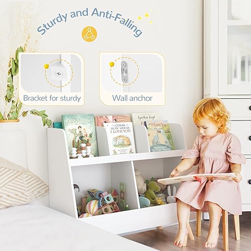 Miniatura 12 de Curipeer Estantería y organizador de juguetes para niños, 5 cubículos, estantería abierta de madera, organizador de almacenamiento de 2 niveles con