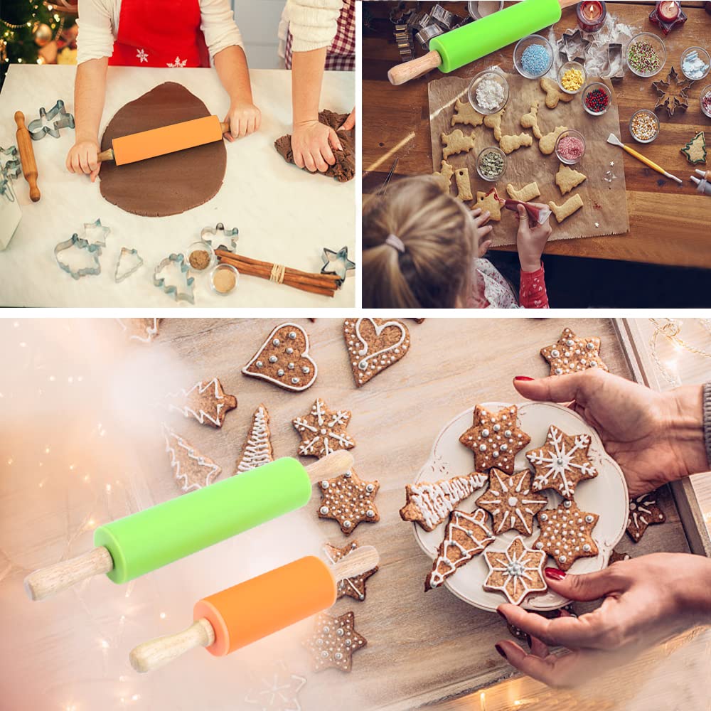 AILANDA 2 Pezzi Mattarello Cucina Piccolo 30cm Mattarello in Legno per Pasticceria in Silicone Mattarello per Pasticceria Colore per Pizza Pasta Biscotti Frolla con Manico in Legno