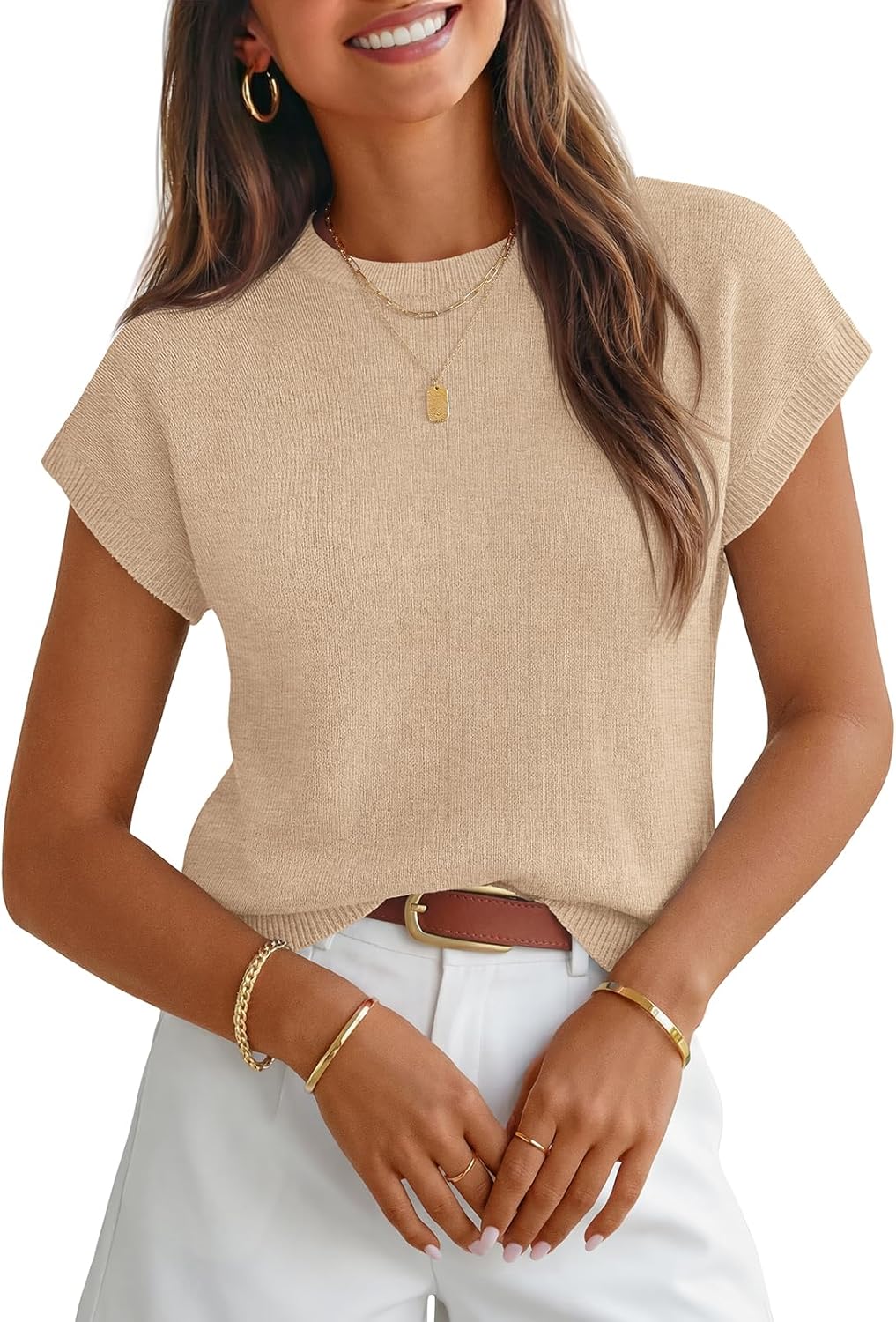 MEROKEETY Women's Summer Short Sleeve Sweater Vest Flower Knit Loose Pullover Tank Tops 2026 Trendy Spring Cute Clothing