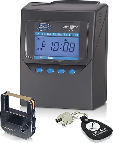 Lathem Reloj de tiempo atómico calculador, incluye clip de montaje, gris (7500E)