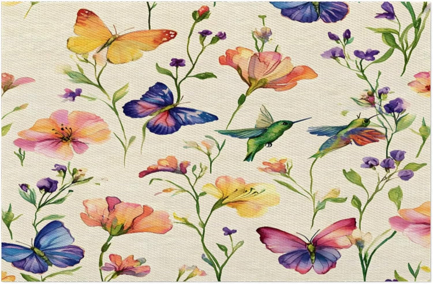 Hexteria Floral Plant Watercolor Flower Butterfly Placemats Set of 6 Heat Resistant Non Slip Vinyl PVC Place Mat, Easy to Clean, Washable Table Mats for Kitchen Party Dining Decor