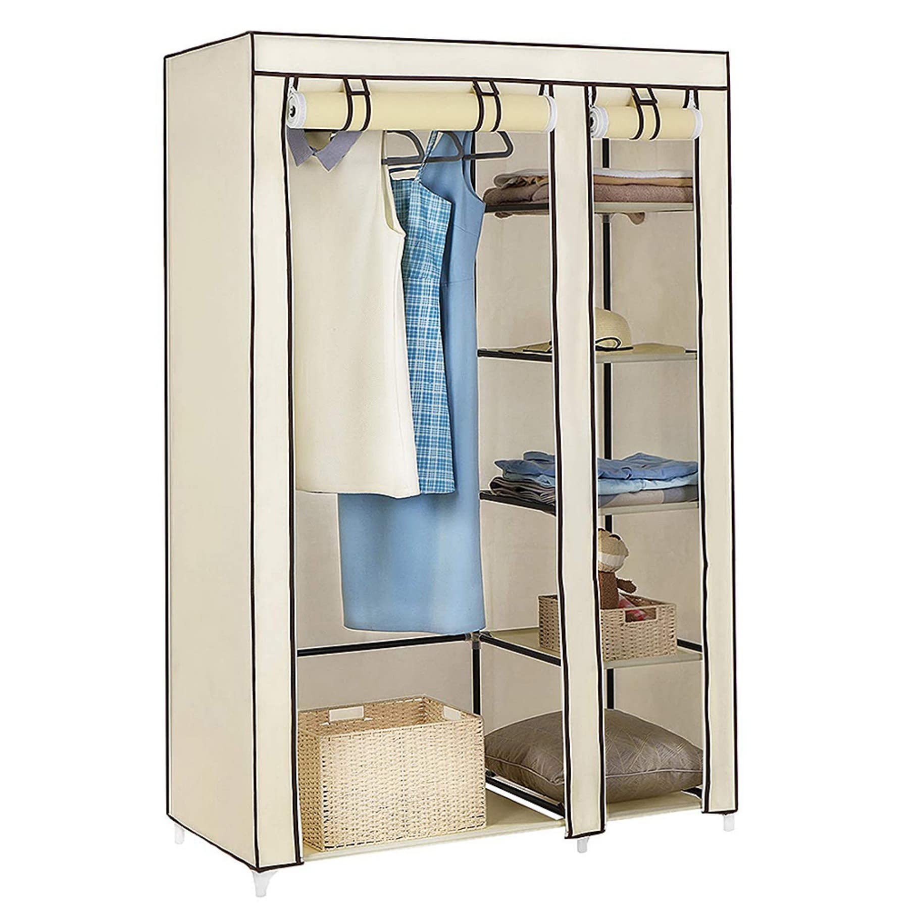 LANTUS Armadio di stoccaggio, guardaroba, organizzatore di stoccaggio di vestiti, armadio in tela, armadio a muro, per camera da letto, corridoio, guardaroba, 110 x 45 x 175 cm, beige
