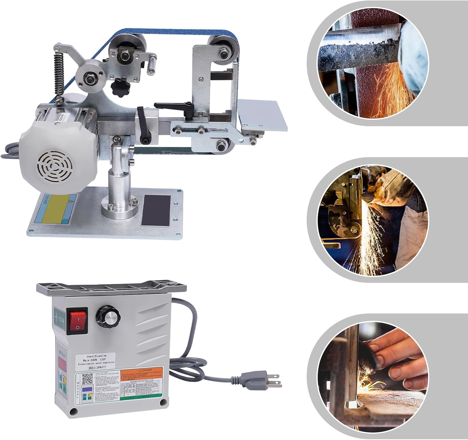 Horizontal Brushless Belt Sander, 550w 110v Belt Sander Bench Grinder Direct Current Brushless Motor Polisher Electric Mini Polishing Machine Stepless Speed Control Belts Sanding Machiner