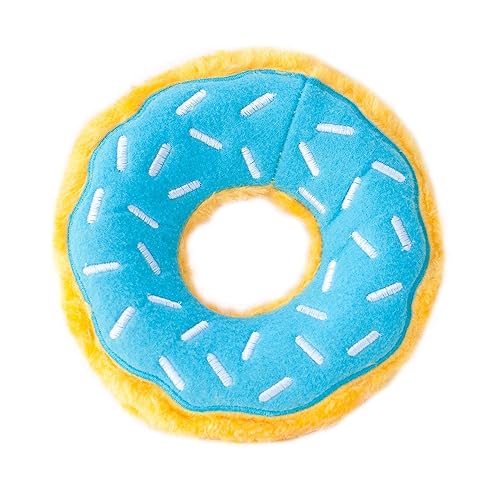 ZippyPaws Donutz - No Stuffing Dog Toys to Keep Them Busy, for Small and Medium Dogs, Squeaky Pet Toy for Boredom, Unstuffed Chew Toy, Soft Plush Puppy Products, Funny Food Toy - Blueberry Donut - Blueberry - Original