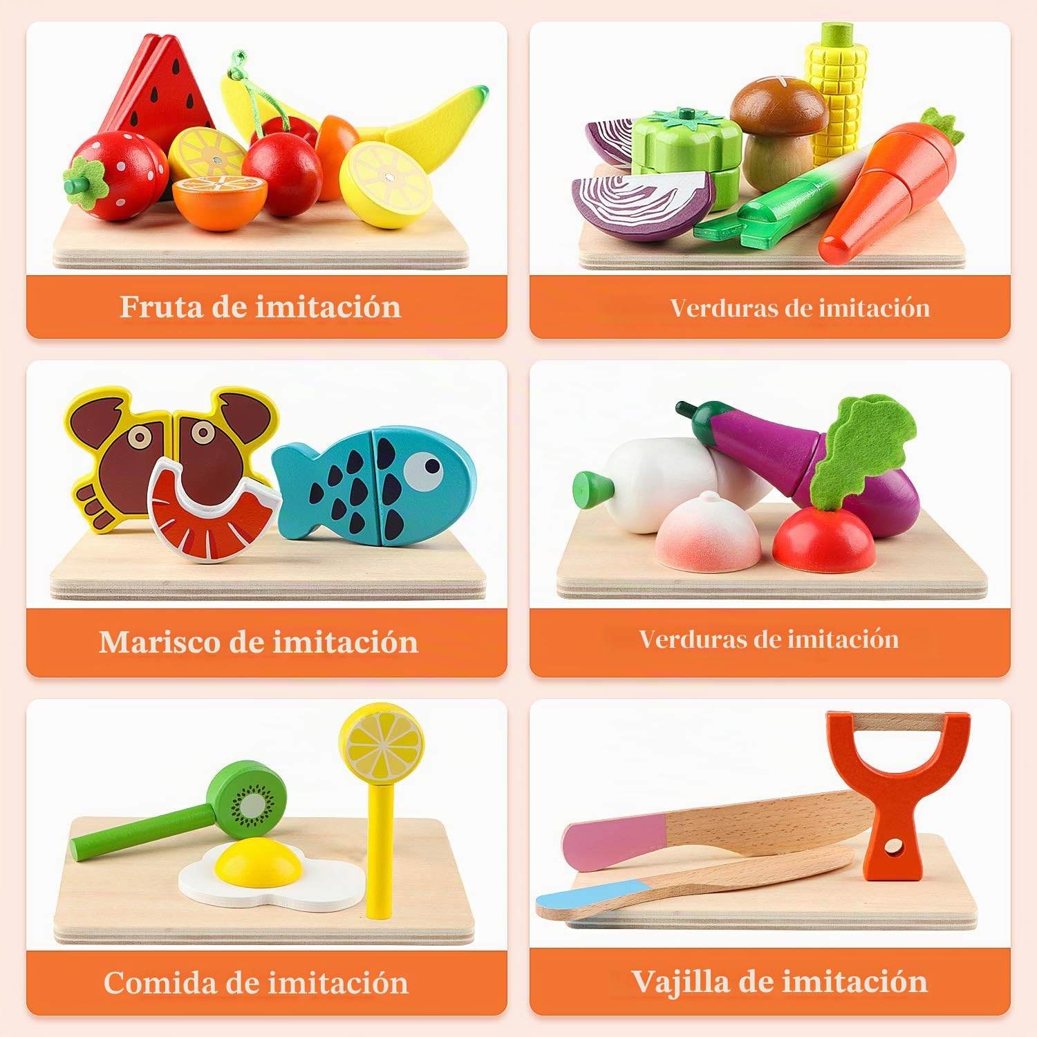 Jacootoys Juguetes de Corte de Madera Magnéticos Frutas y Verduras Juego de Alimentos con Delantal y Gorro de Cocinero para Niños Niñas