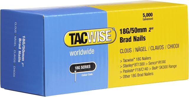 TACWISE 0401 Type 18G / 50 mm Galvanised Brad Nails, Silver, 5000 Pack