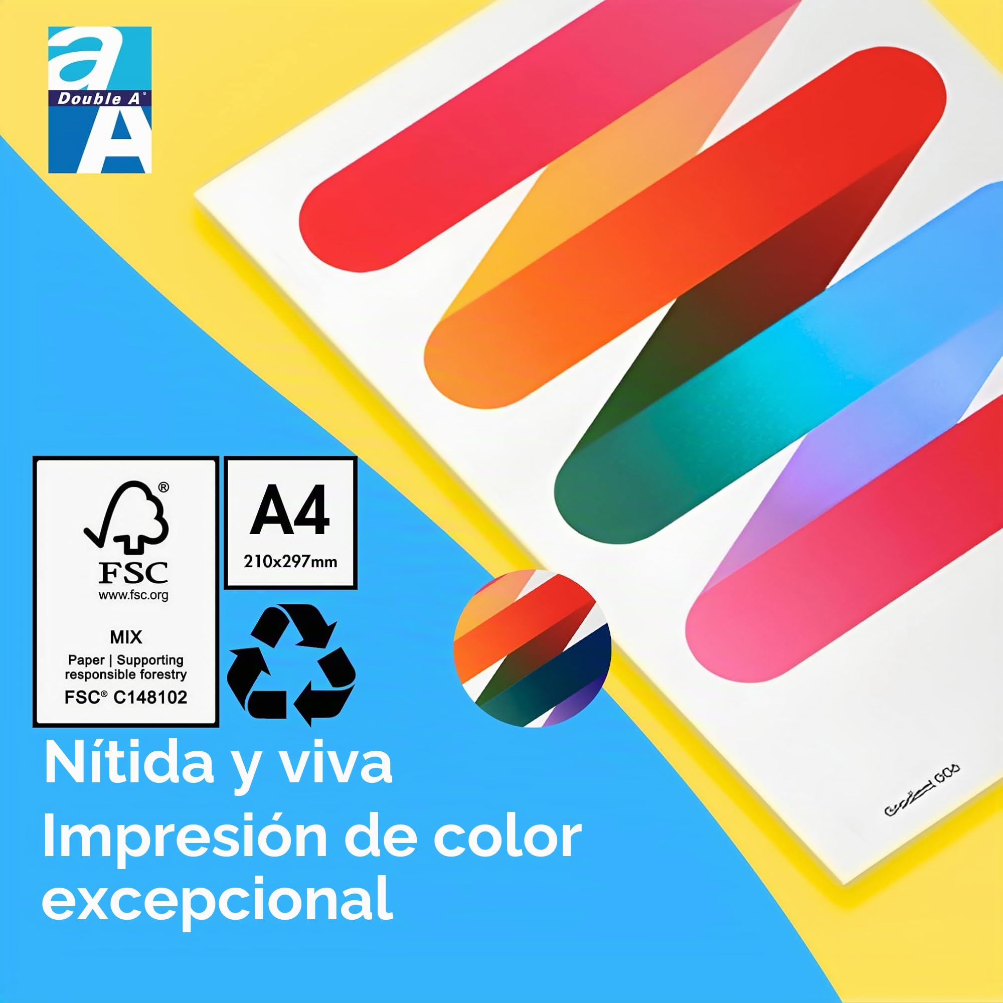 Double A - Papel de oficina (A4, 80 g/m², 2500 hojas), color blanco