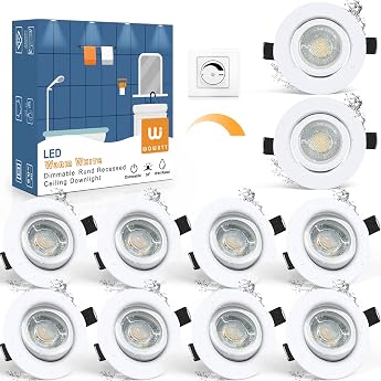 wowatt LED Spotlights, 230 V, Dimmable, 5.5 W Recessed Spotlights, LED, White, Replaces 60 W Halogen Ceiling Spotlights, 68 m