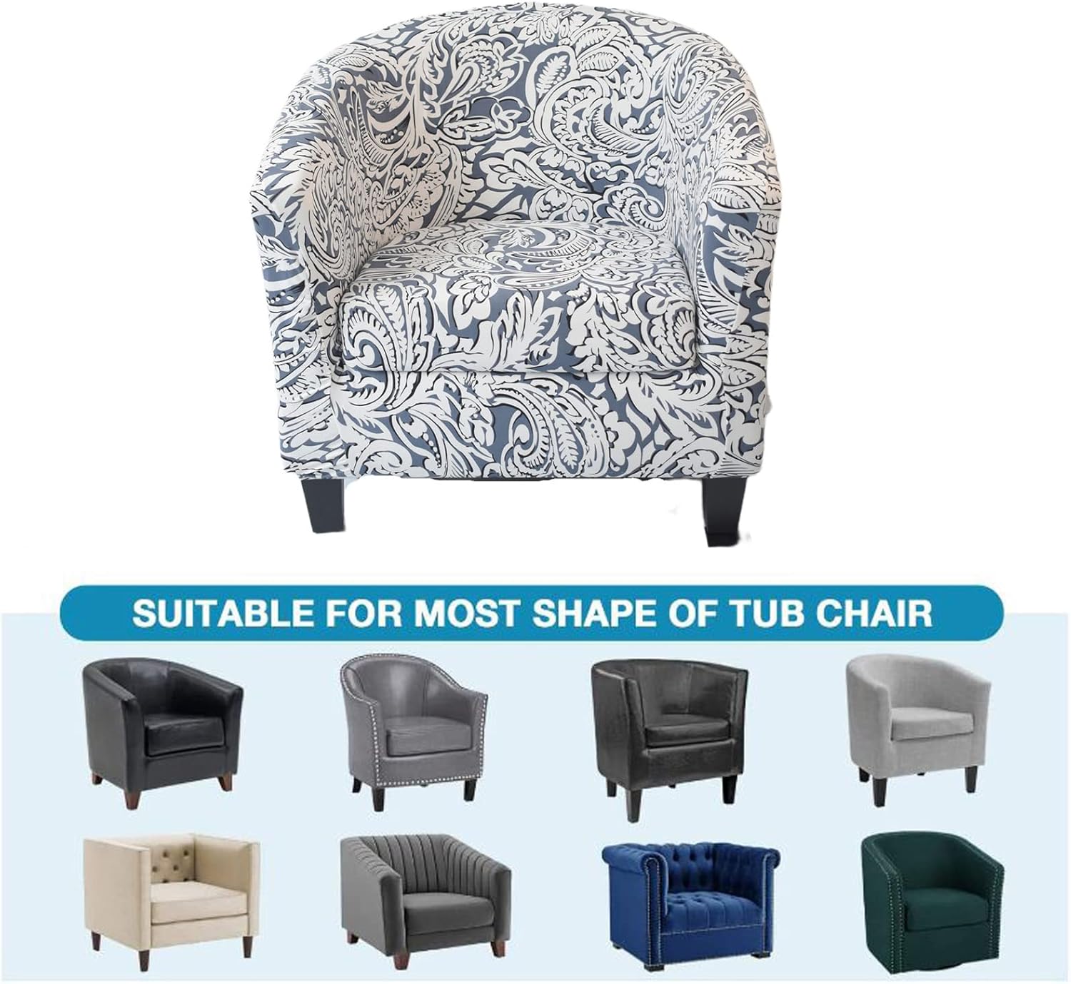 2 Piece Club Chair Slipcover Stretch Tub Chair Cover Armchair Covers Printed Round Barrel Swivel Chair Covers Sofa Cover Furniture Protector for Living Room,28