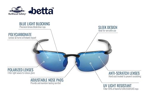 Miniatura 2 de Bullhead Safety Betta - Gafas de seguridad polarizadas con protección contra la luz UV, gafas de luz azul con revestimiento antiarañazos,