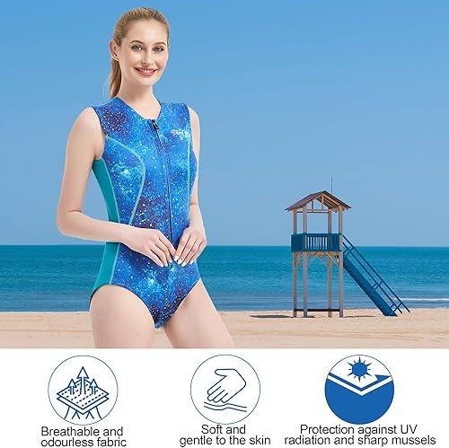 Miniatura 4 de AONYIYI Traje de neopreno para mujer, sin mangas, de 0.059 pulgadas, para mujer, en agua fría, con cremallera frontal, de neopreno, triatlón,