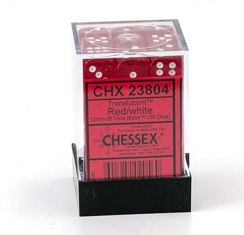 Miniatura 3 de Chessex DND - Juego de dados Chessex D&D de 0.472 pulgadas, juego de dados poliédricos de plástico rojo y blanco translúcido, Dungeons and Dragons,